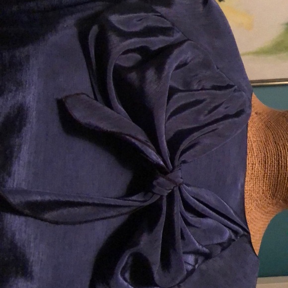 Vintage Raw Silk Like Vibrant Blue Blouse with Bow - Picture 4 of 5